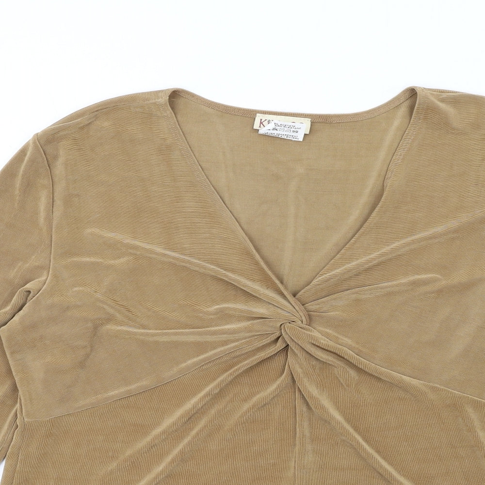Kim&Co Womens Brown Acetate Basic Blouse Size 2XL V-Neck - Knot Front