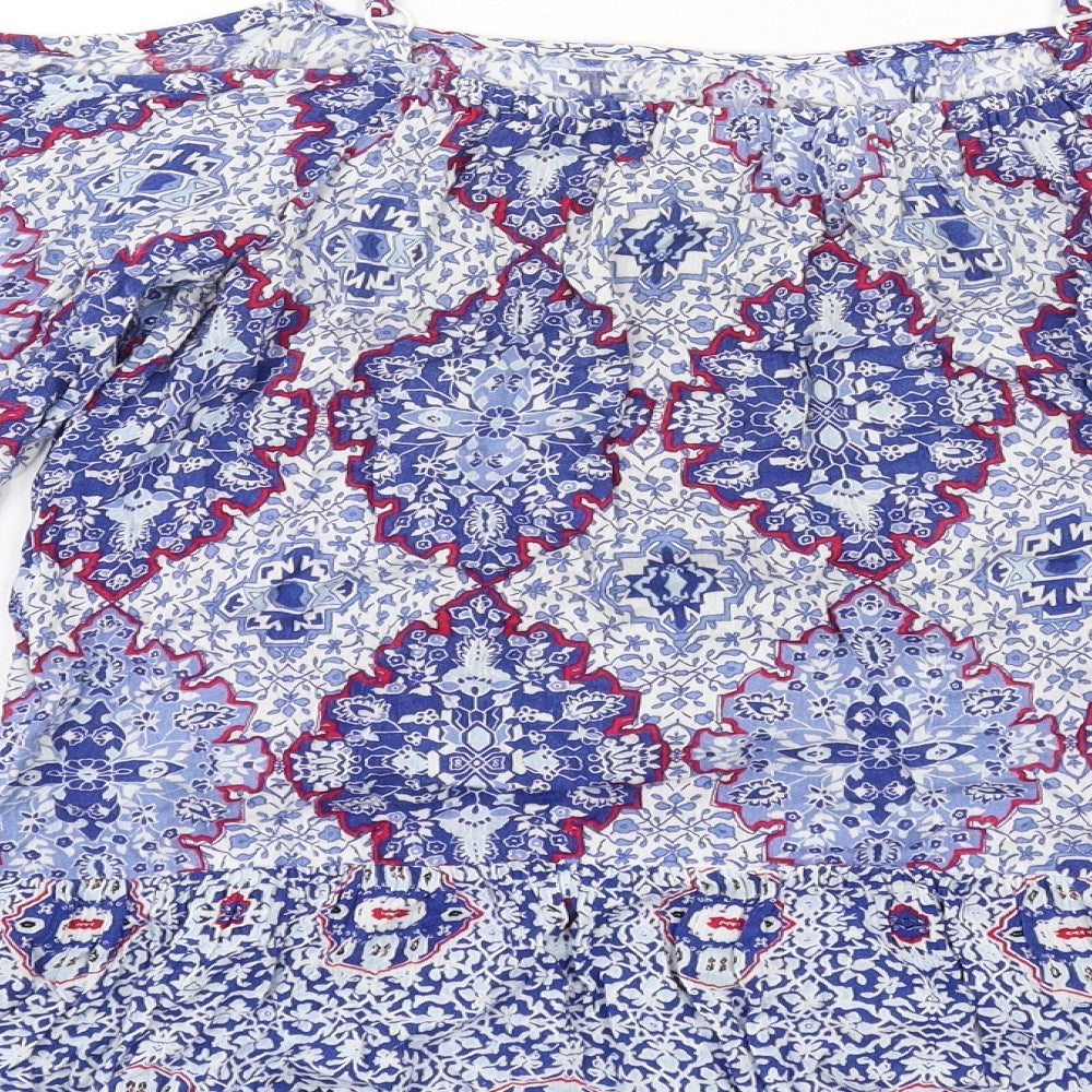 Indigo Womens Blue Geometric Viscose Basic Blouse Size 8 Off the Shoulder