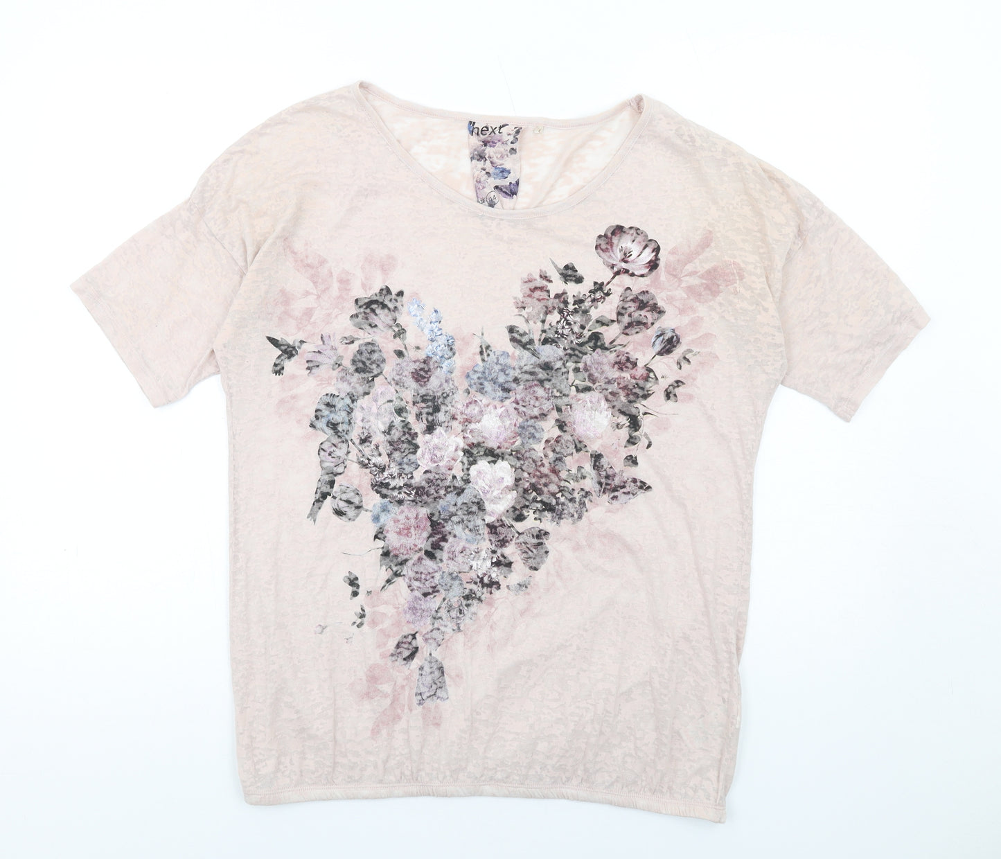 NEXT Womens Pink Floral Polyester Basic T-Shirt Size 14 Round Neck