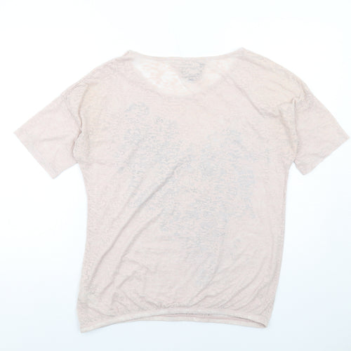 NEXT Womens Pink Floral Polyester Basic T-Shirt Size 14 Round Neck