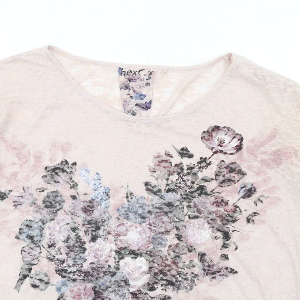 NEXT Womens Pink Floral Polyester Basic T-Shirt Size 14 Round Neck