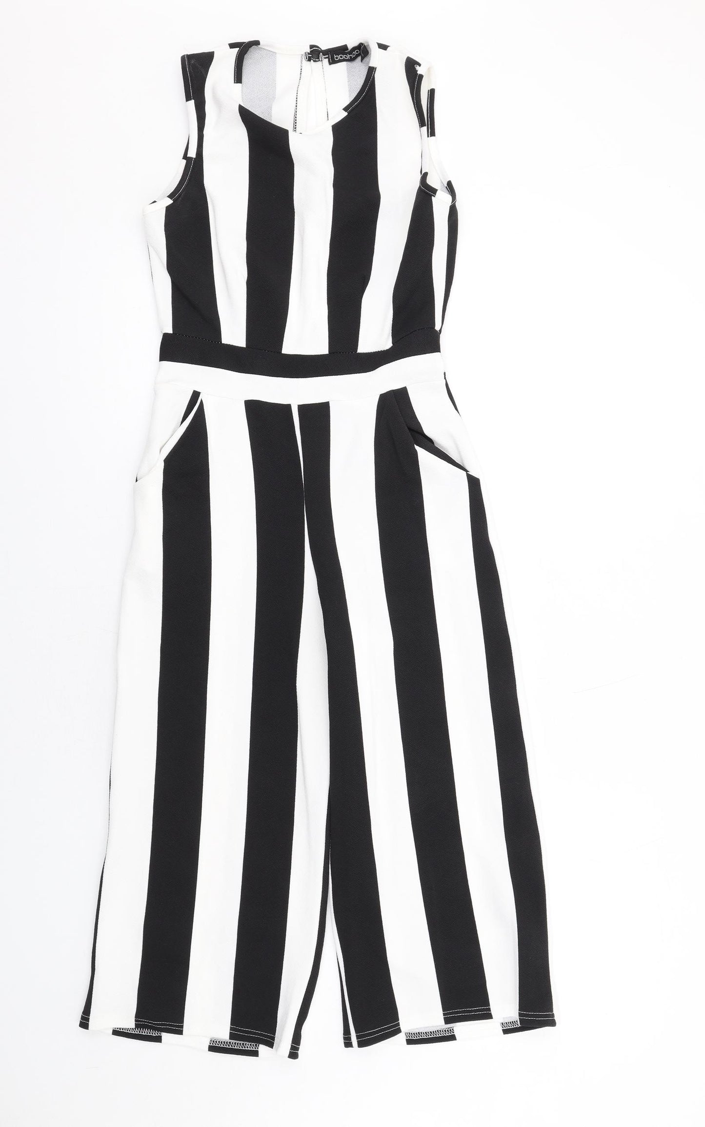 Boohoo Womens Black Striped Polyester Jumpsuit One-Piece Size 10 L20 in Button