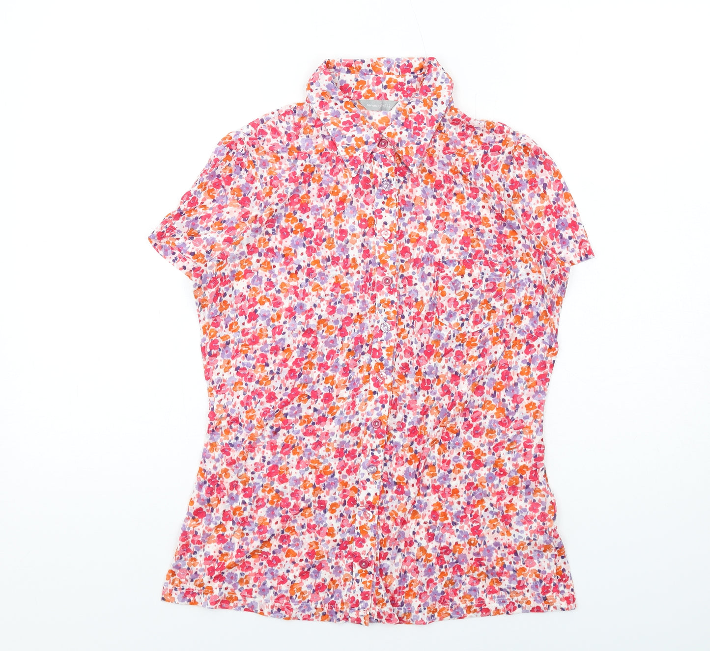 Per Una Womens Multicoloured Floral Cotton Basic Button-Up Size 12 Collared