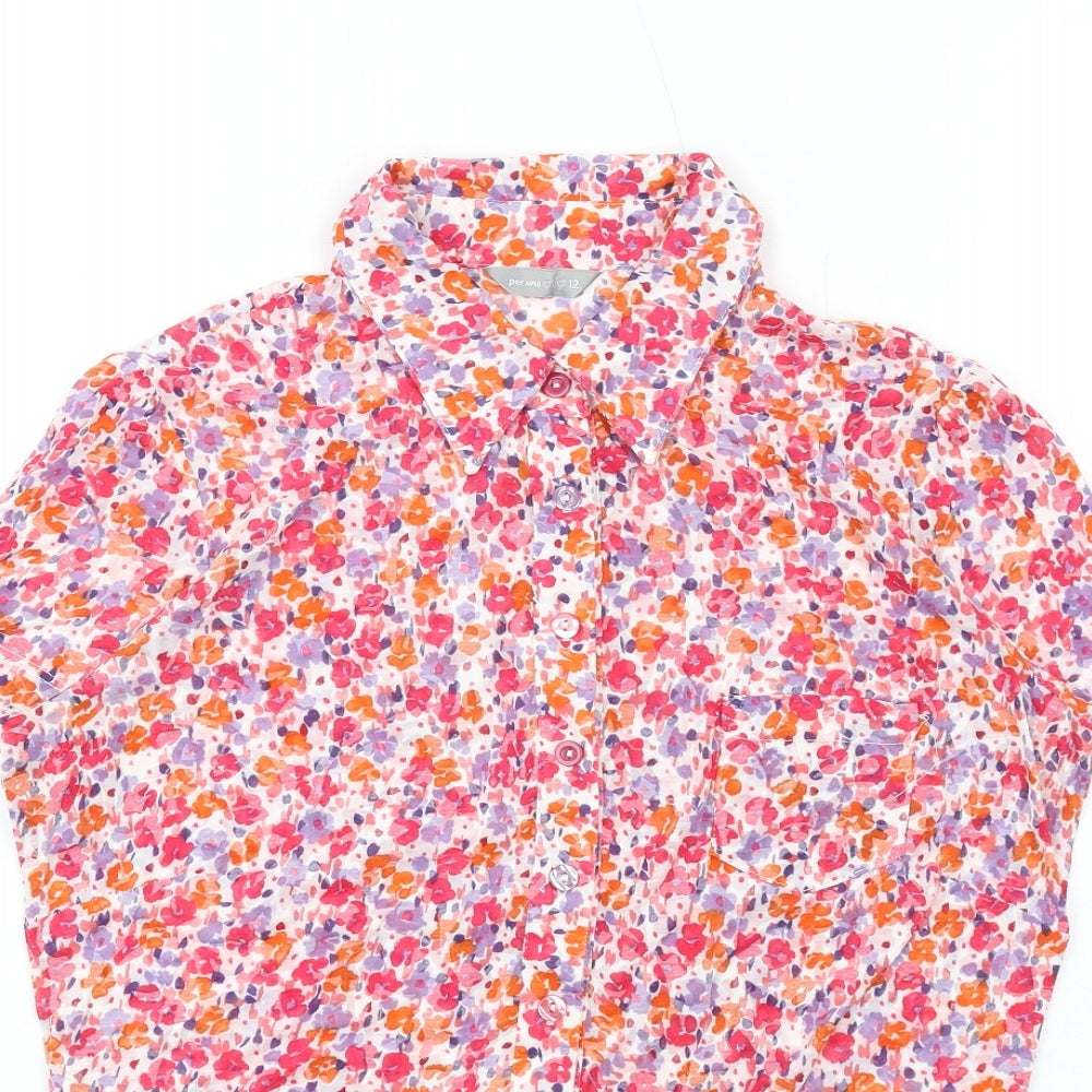 Per Una Womens Multicoloured Floral Cotton Basic Button-Up Size 12 Collared