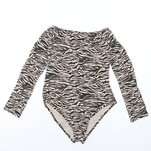 I SAW IT FIRST Womens Beige Animal Print Viscose Bodysuit One-Piece Size 10 Pullover - Tiger Print