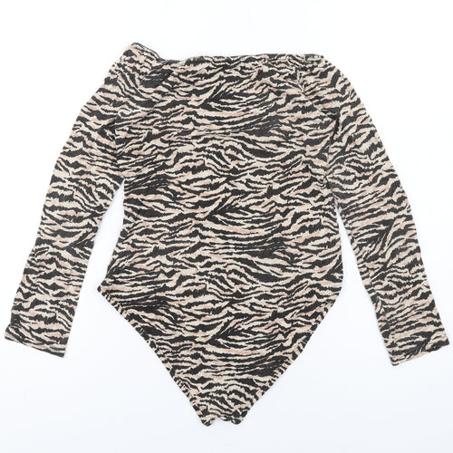 I SAW IT FIRST Womens Beige Animal Print Viscose Bodysuit One-Piece Size 10 Pullover - Tiger Print