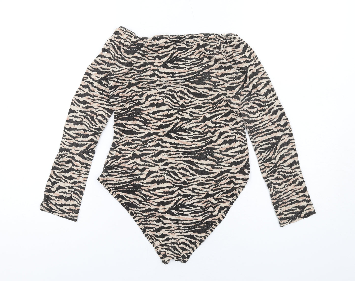 I SAW IT FIRST Womens Beige Animal Print Viscose Bodysuit One-Piece Size 10 Pullover - Tiger Print