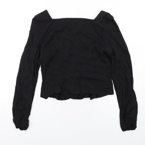 PRETTYLITTLETHING Womens Black Polyester Basic Blouse Size 12 Square Neck