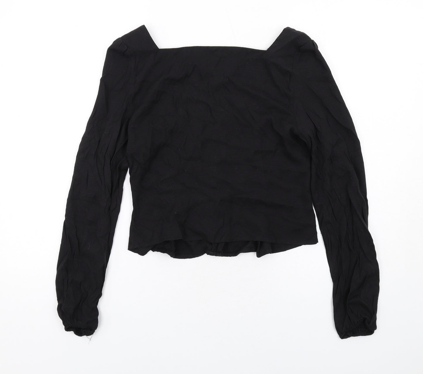 PRETTYLITTLETHING Womens Black Polyester Basic Blouse Size 12 Square Neck