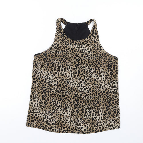 Pigalle Womens Brown Animal Print Polyester Basic Tank Size 8 Round Neck - Leopard Print