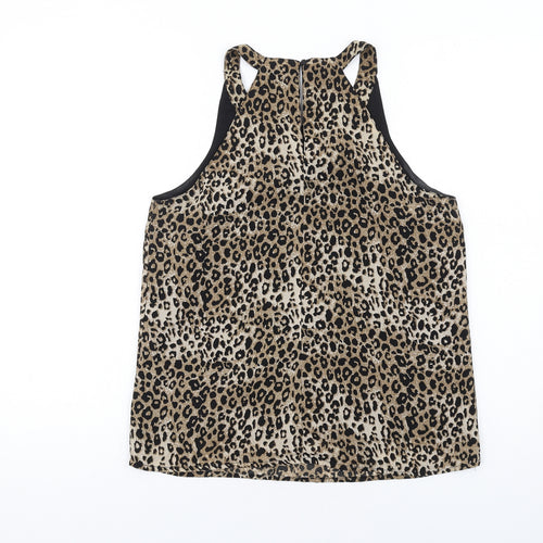 Pigalle Womens Brown Animal Print Polyester Basic Tank Size 8 Round Neck - Leopard Print