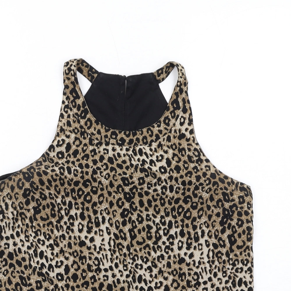 Pigalle Womens Brown Animal Print Polyester Basic Tank Size 8 Round Neck - Leopard Print