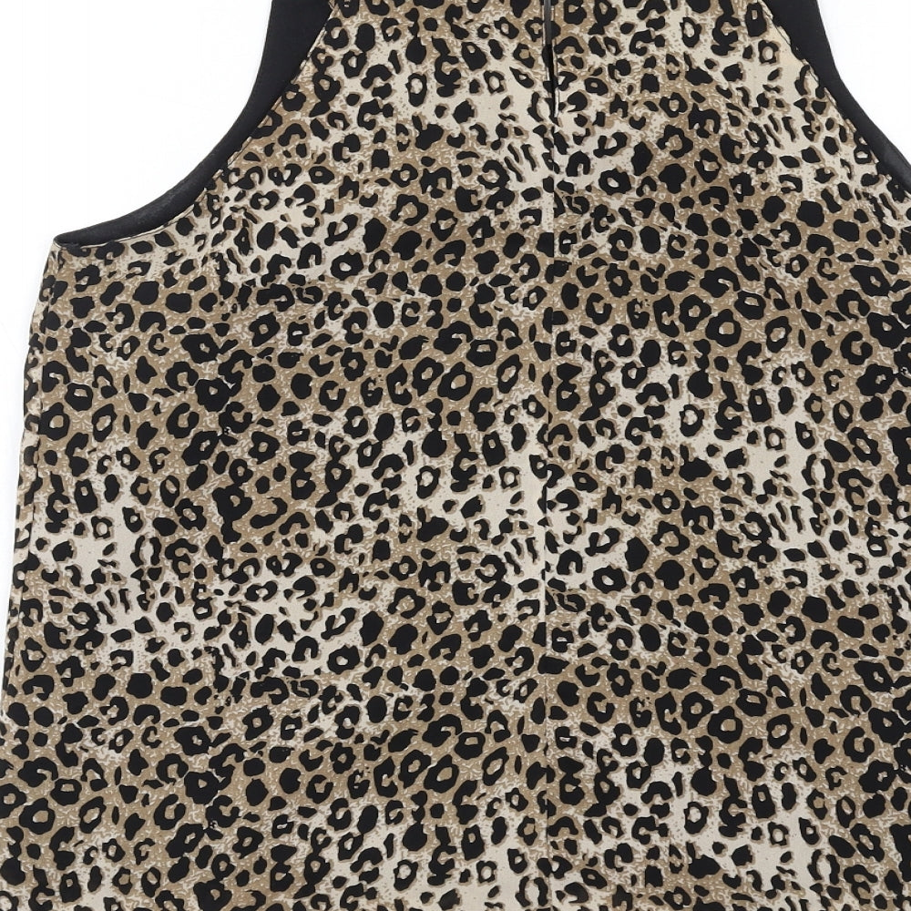 Pigalle Womens Brown Animal Print Polyester Basic Tank Size 8 Round Neck - Leopard Print