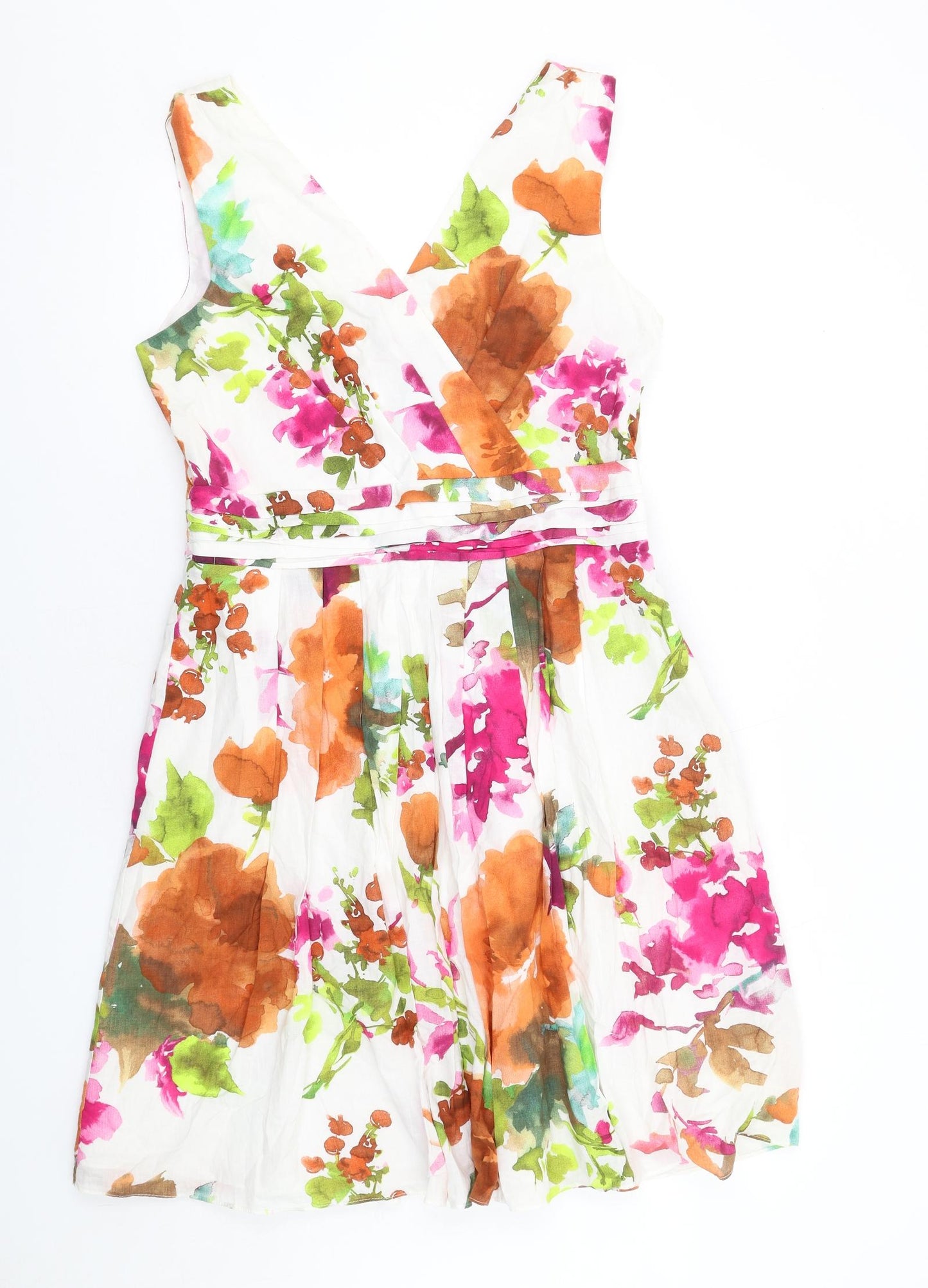 NEXT Womens Multicoloured Floral Cotton Sheath Size 16 V-Neck Zip