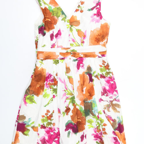 NEXT Womens Multicoloured Floral Cotton Sheath Size 16 V-Neck Zip