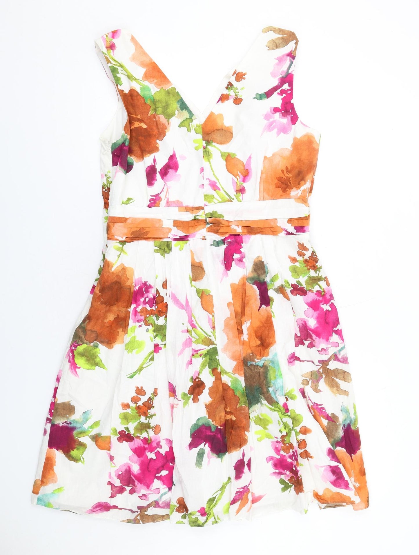 NEXT Womens Multicoloured Floral Cotton Sheath Size 16 V-Neck Zip