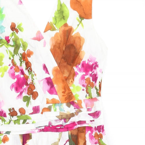 NEXT Womens Multicoloured Floral Cotton Sheath Size 16 V-Neck Zip