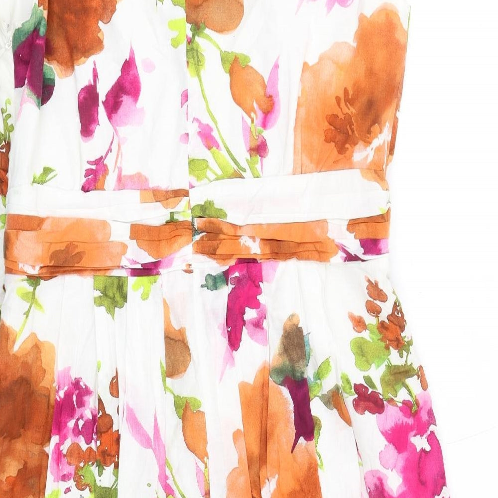 NEXT Womens Multicoloured Floral Cotton Sheath Size 16 V-Neck Zip