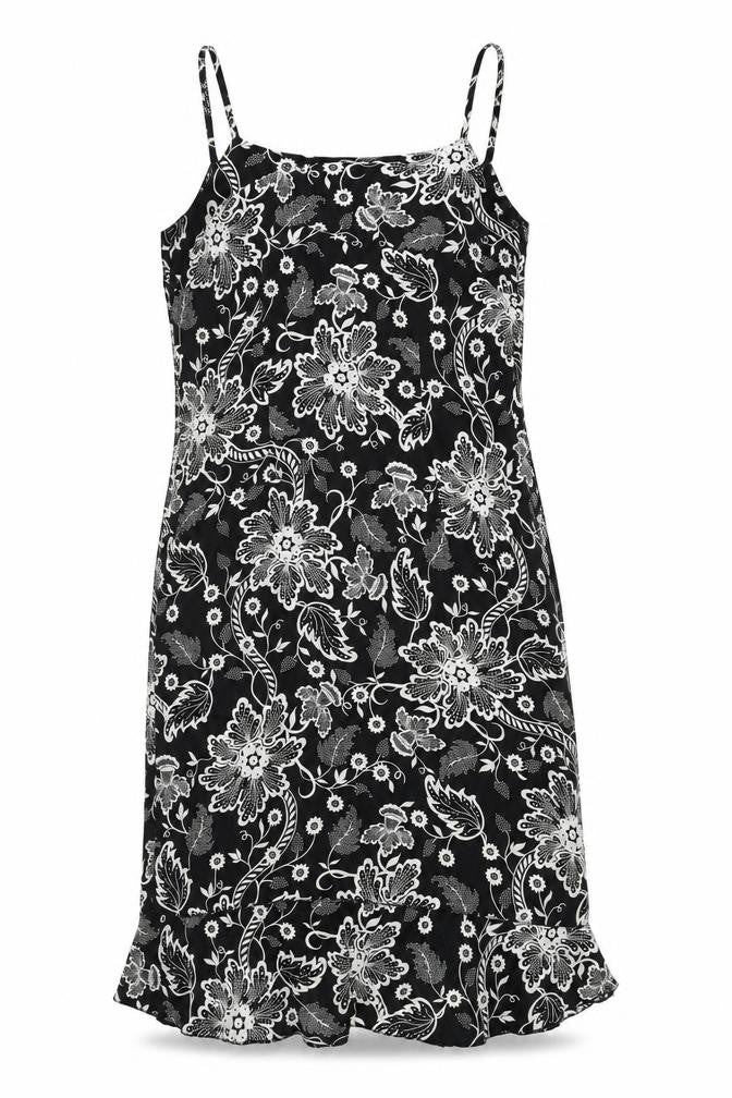 Authentic Clothing Company Womens Black Floral Polyester Slip Dress Size 14 Round Neck Zip