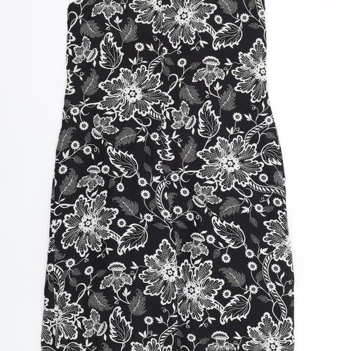 Authentic Clothing Company Womens Black Floral Polyester Slip Dress Size 14 Round Neck Zip