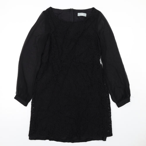 Wallis Womens Black Cotton A-Line Size 12 Round Neck Zip