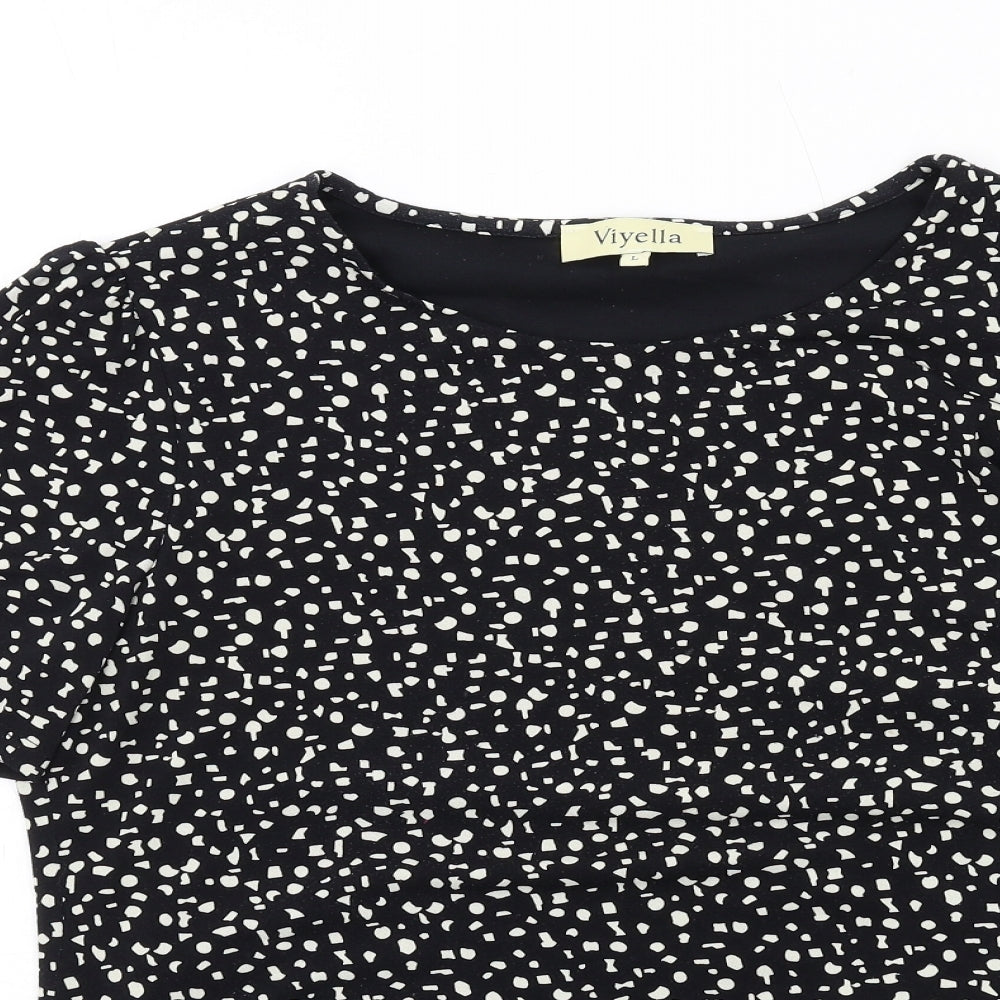 Viyella Womens Black Polyester Basic T-Shirt Size L Round Neck