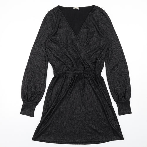 Zara Womens Black Polyester A-Line Size S V-Neck Pullover
