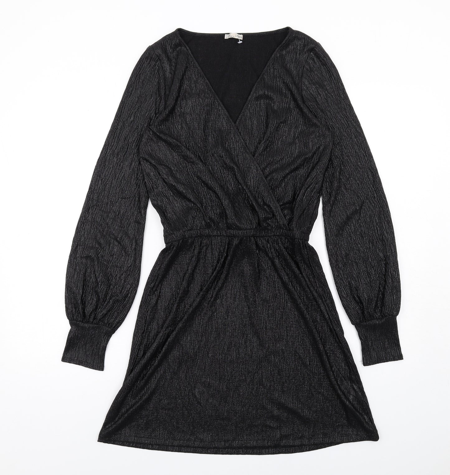 Zara Womens Black Polyester A-Line Size S V-Neck Pullover