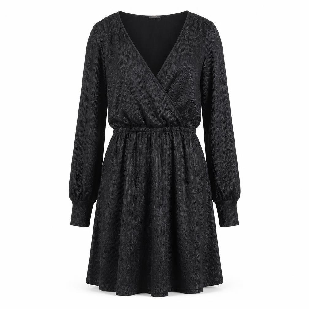 Front view of Zara women’s black polyester a-line, size S, v-neck pullover