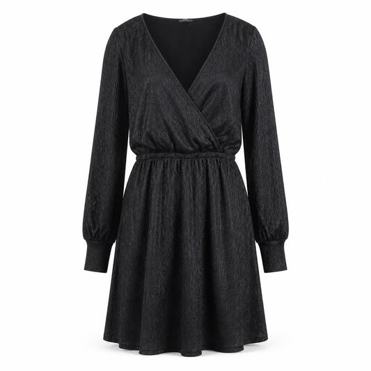 Front view of Zara women’s black polyester a-line, size S, v-neck pullover