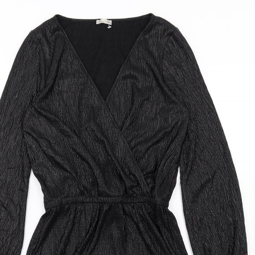 Zara Womens Black Polyester A-Line Size S V-Neck Pullover