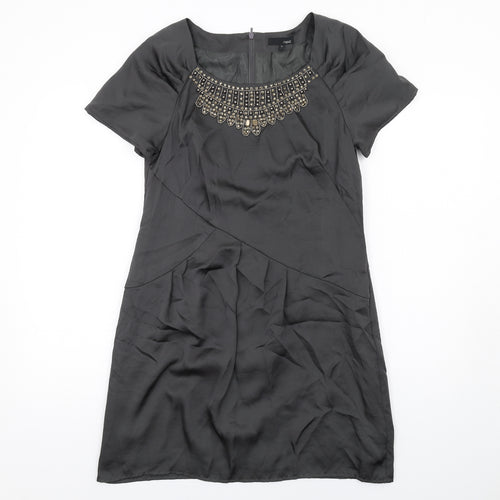 NEXT Womens Grey Polyester Shift Size 12 Round Neck Zip