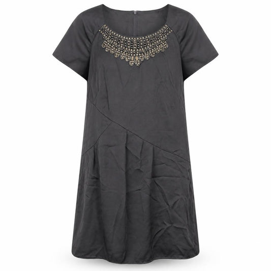 Front view of Next women’s grey polyester shift, size UK 12, round neck zip