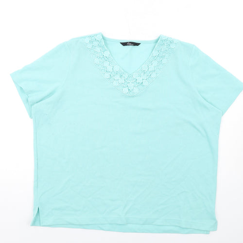 Bonmarché Womens Green Polyester Basic T-Shirt Size L V-Neck