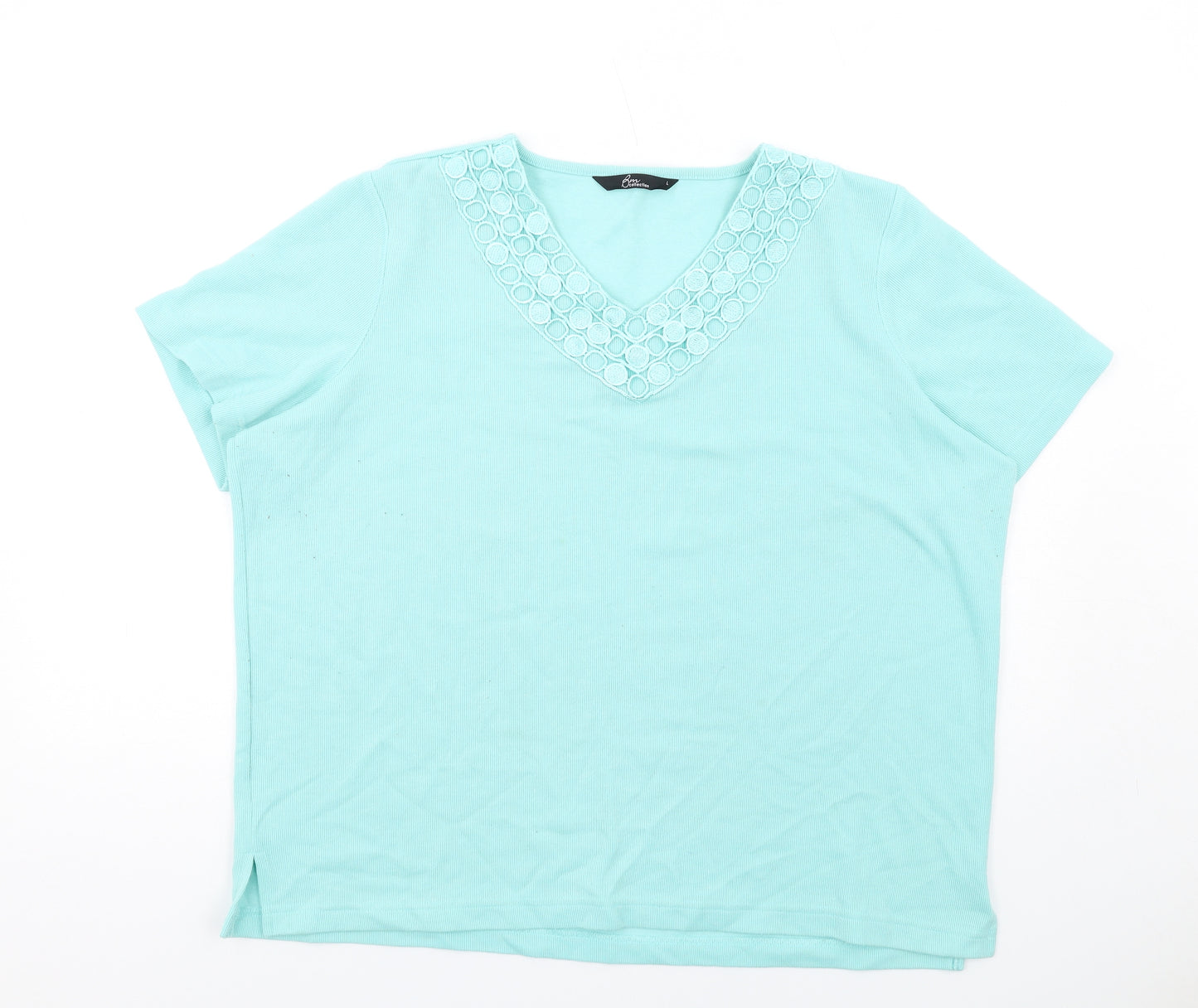 Bonmarché Womens Green Polyester Basic T-Shirt Size L V-Neck