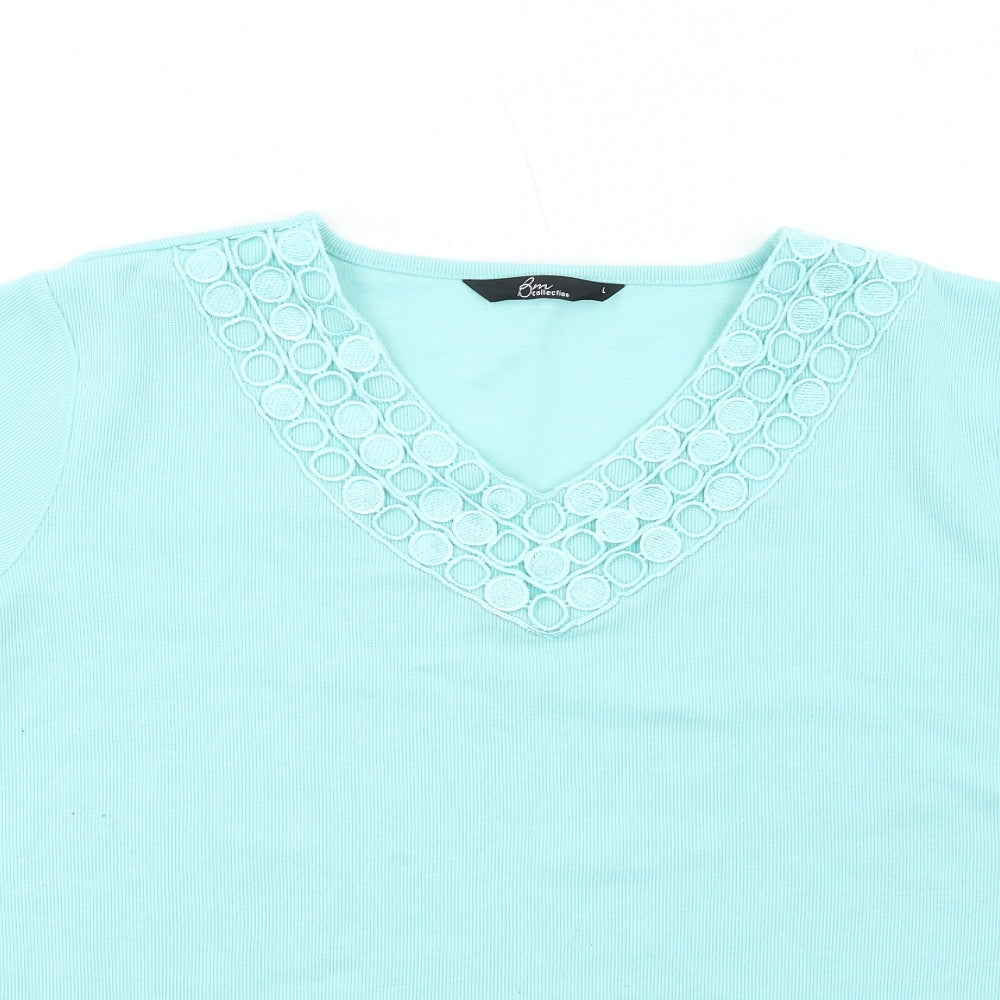 Bonmarché Womens Green Polyester Basic T-Shirt Size L V-Neck