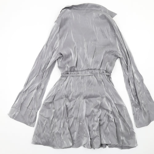 NEXT Womens Silver Viscose Skater Dress Size 10 Collared Button