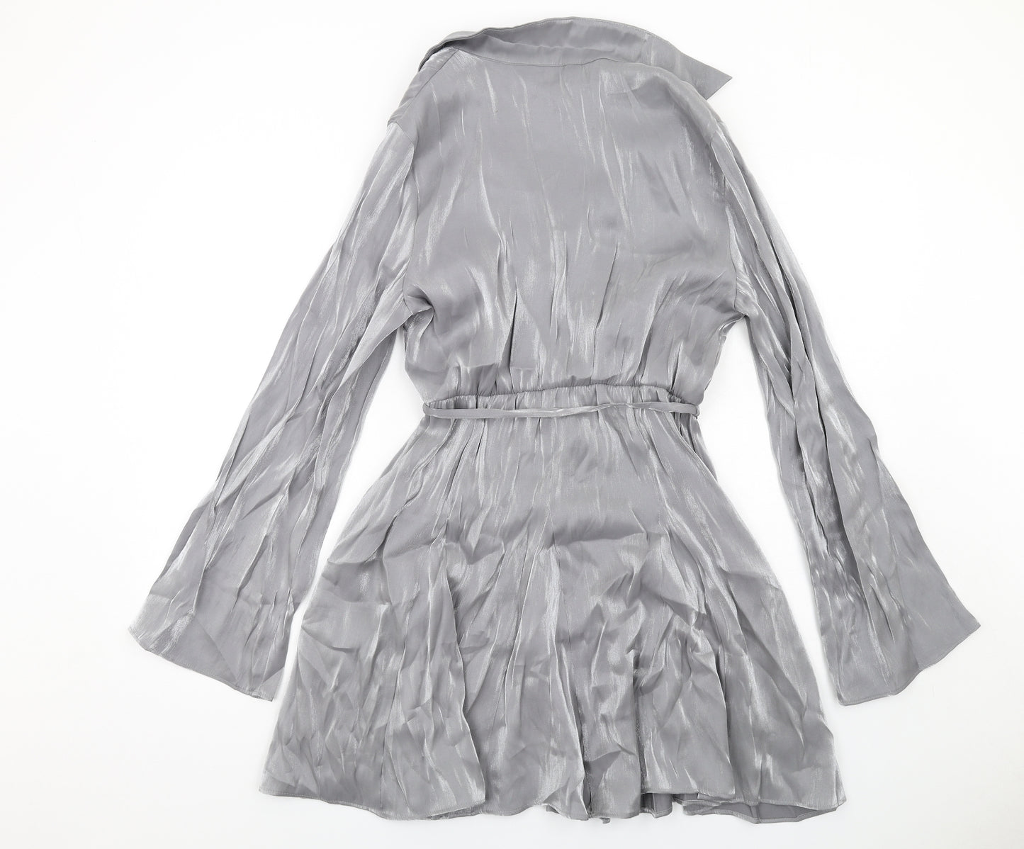 NEXT Womens Silver Viscose Skater Dress Size 10 Collared Button