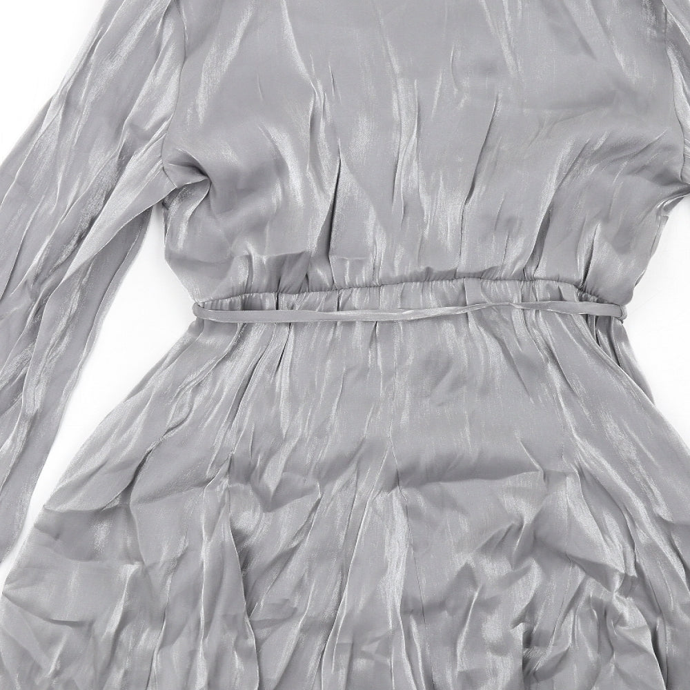 NEXT Womens Silver Viscose Skater Dress Size 10 Collared Button