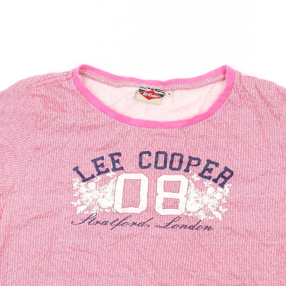 Lee Cooper Womens Pink Geometric Cotton Basic T-Shirt Size 16 Round Neck