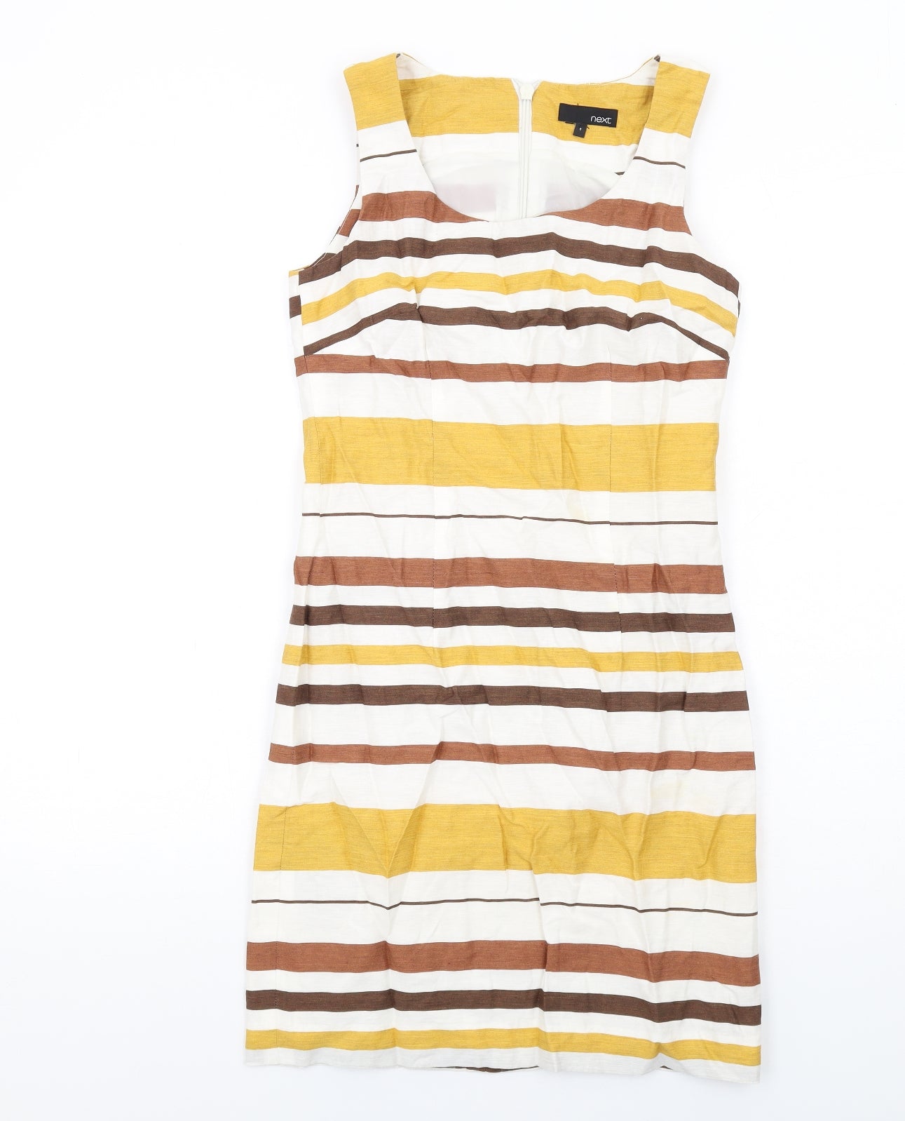 NEXT Womens Multicoloured Striped Linen Tank Dress Size 8 Boat Neck Zip