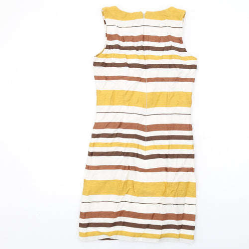 NEXT Womens Multicoloured Striped Linen Tank Dress Size 8 Boat Neck Zip