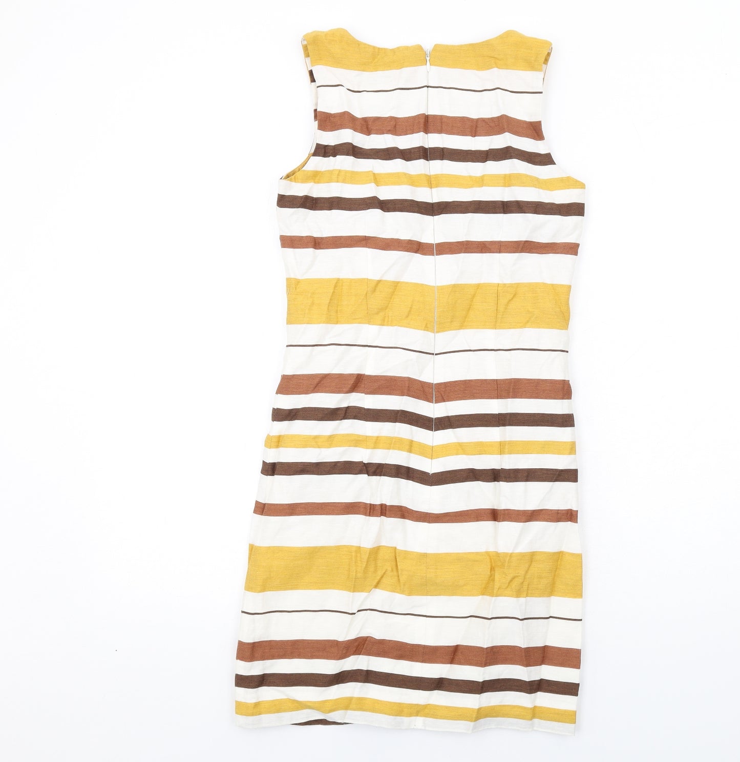 NEXT Womens Multicoloured Striped Linen Tank Dress Size 8 Boat Neck Zip