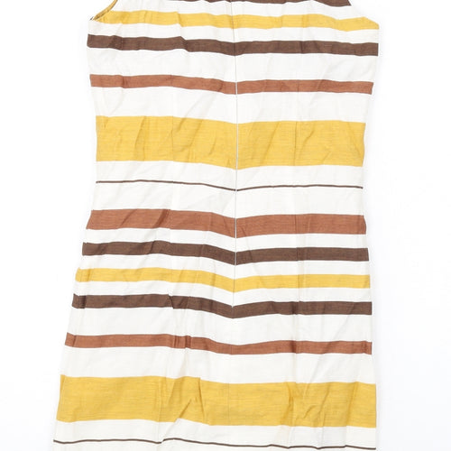 NEXT Womens Multicoloured Striped Linen Tank Dress Size 8 Boat Neck Zip