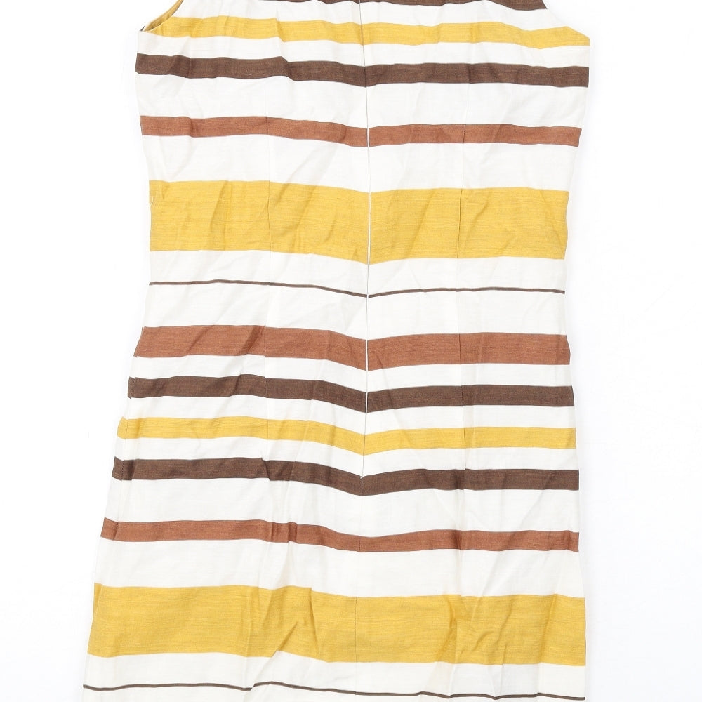 NEXT Womens Multicoloured Striped Linen Tank Dress Size 8 Boat Neck Zip