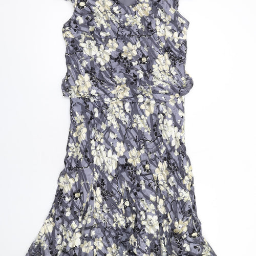 CC Womens Grey Floral Viscose A-Line Size 16 V-Neck Pullover