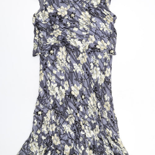 CC Womens Grey Floral Viscose A-Line Size 16 V-Neck Pullover