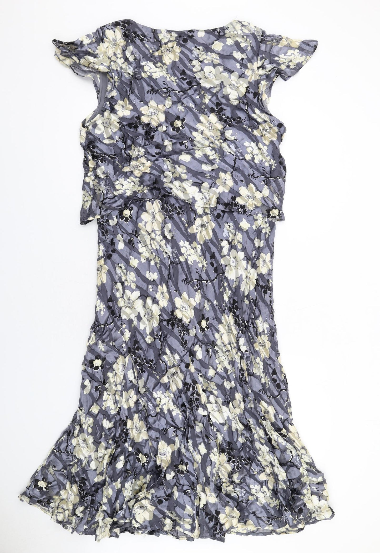 CC Womens Grey Floral Viscose A-Line Size 16 V-Neck Pullover