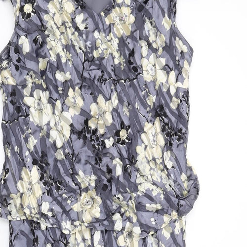 CC Womens Grey Floral Viscose A-Line Size 16 V-Neck Pullover