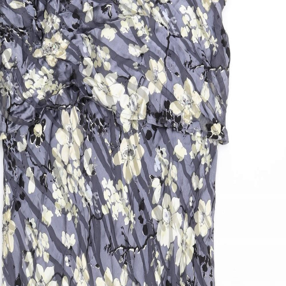 CC Womens Grey Floral Viscose A-Line Size 16 V-Neck Pullover